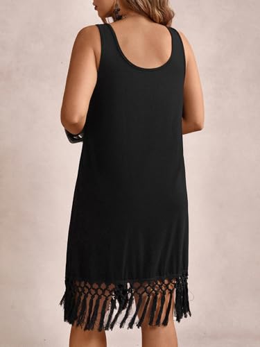 Verdusa Women's Plus Size Tassel Cowgirl Dress Boho Flowy Fringe Sleeveless Midi Dresses2