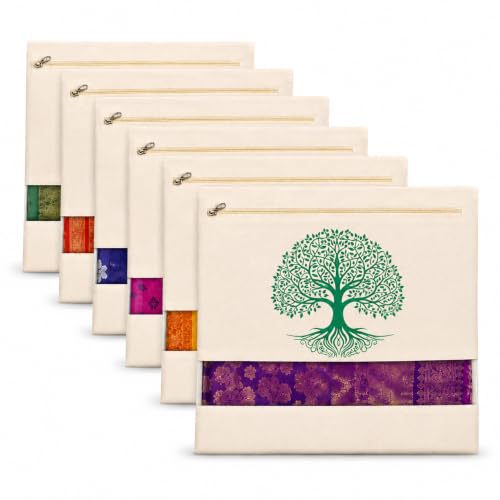 Image of JD Fresh 6 Pcs Cotton Saree Bags /Tree Printed Cover for Storage /Transparent Mesh Window & Zip Closure for Clothes Bags /Wardrobe Organizer for Saree, Kurtis & Blouses (16 x 14 Inches, Off White)
