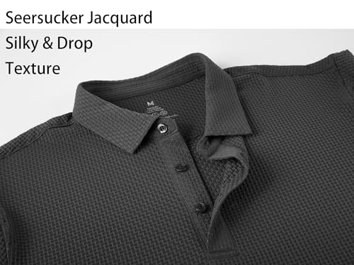 Alex Vando Mens Bubble Jacquard Polo Shirt Super Stretch Short Sleeve Polo Shirts for Men
