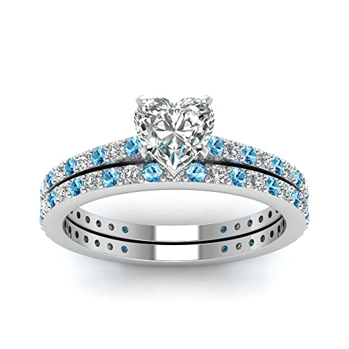 Image of 55Carat Choose Your Gemstone Classic Delicate Diamond CZ Wedding Set sterling silver Heart Shape Wedding Ring Sets Ornaments Surprise for Wife Symbol of Love Clarity Comfortable US Size 4 to 12