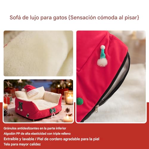 Camas para gatos estilo sofá con gorro navideño para terraza y hogar 8
