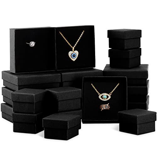 20 Stück Karton-Papier-Schmuckschatulle, Schmuck-Geschenkboxen, Ohrring-Box, Geschenk-Etui mit Deckel und Schaumstoff gefüllt für Armband, Halsketten, Ringverpackung, 2 Größen, Schwarz Cover
