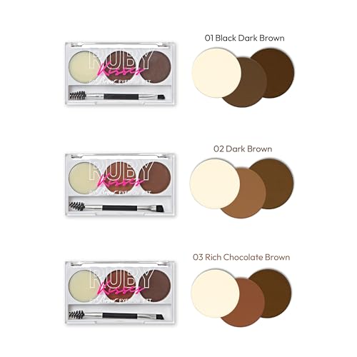 Ruby Kisses Go Brow Eyebrow Kit, Dual Shade Powder & Wax, Includes 3 Stencils, Perfect for Shaping & Defining, Natural Brow Look, Ideal for Sparse Brows