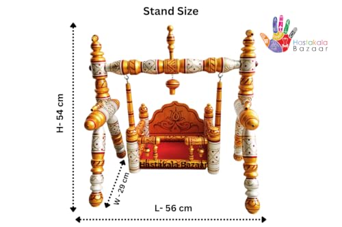 Image of Stronge Wooden Foldable Laddu Gopal Jhula | Krishna Jhula | Krishna Palana Hindola | Wooden God Jhula Big Size | Royal & Antique for Pooja Home (Pearl White Yellow -Cherry Golden)