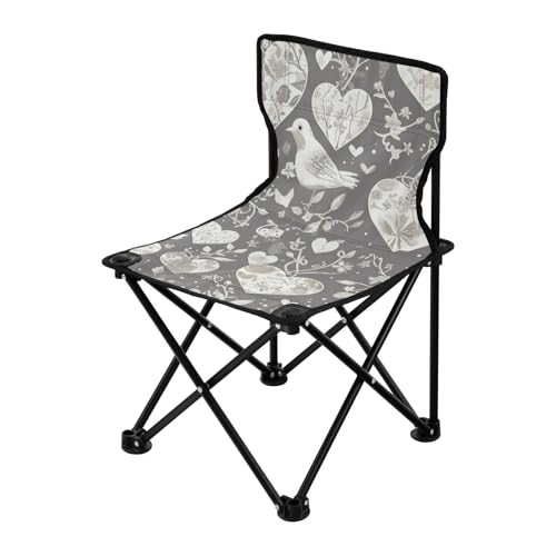 Amooorous Grey and White Valentine Love Bird Foldable Camping Chair Ultra Lightweight Portable Beach Chairs for Traveling Carry Bag Included for Camping Lawn