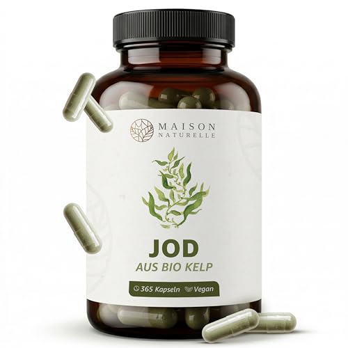 MAISON NATURELLE® JOD aus Bio Kelp (365 Stück) - 100% Kelp Kapseln, Extrakt aus Braunalgen ohne Zusätze – optimal dosiert mit 195 µg natürlichem Jod je Kapsel, Tabletten