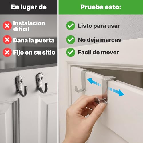 Miniatura 5 de Minismus Colgador Puerta Percha Puerta 4 Piezas Plato Sin Taladro Gancho Perchero Para Colgar 1,6 Cm Y 2,2 Cm Con Almohadillas De Fieltro