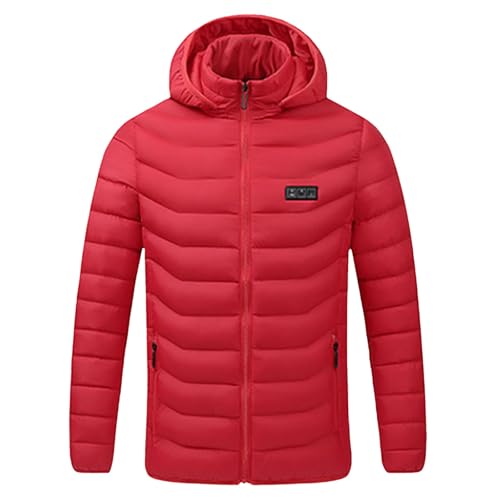 電熱ジャケット メンズ レディース 冬 ヒータージャケット 11箇所急速発熱 USB加熱 電熱服 3段階温度調整 防風 防寒 暖かい 防寒服 フード取り外し 伸縮袖口 加熱ウェア 無地 大きいサイズ 通勤 通学 アウトドア 登山 バイク(レッド,L)