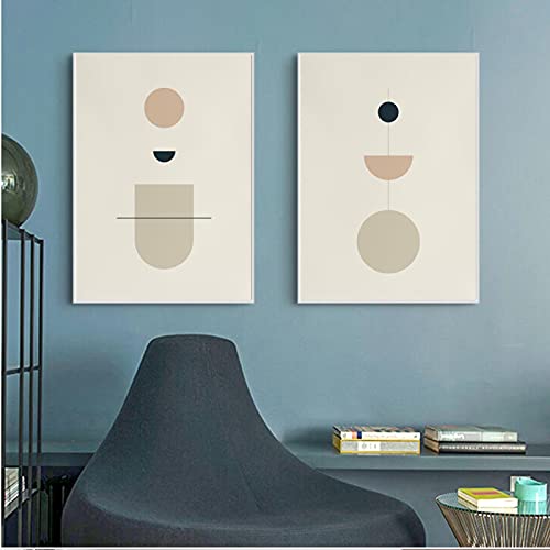 Tableau scandinave abstrait pour salon : lot de 2 toiles géométriques neutres
