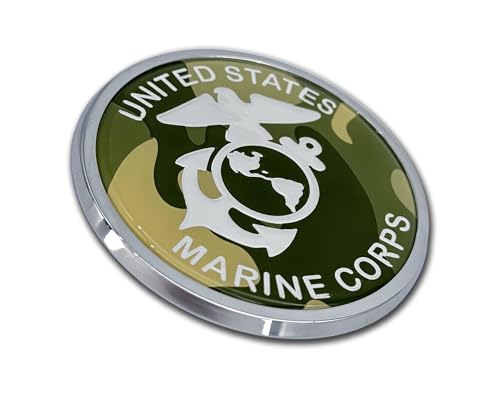 Image of Elektroplate Officially Licensed United States Marine Corps Camouflage All Metal Chrome Emblem for Cars, Trucks, and All Auto | Universal Fit at 3.5 inch x 3.5 inch | Weatherproof