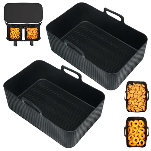 BYKITCHEN Silicone Air Fryer Liners for Ninja Dual 9.5L/Tower 9L/Instant Vortex/Salter Large Air Fryer Accessories for Ninja AF451UK/AF400UK/EMtronics/Devology & Other 2 Drawer Air Fryer