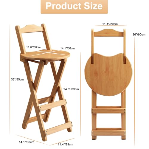Natural wood color 24 Inch Folding Bar Stool Portable Counter Kitchen Chair - Image 3