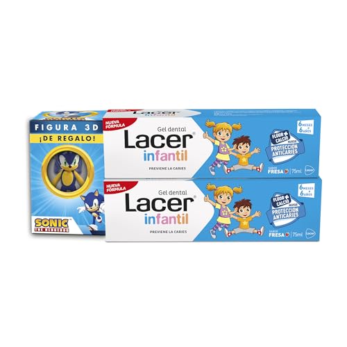 LACER JUNIOR - Duplo Gel Dental Infantil 75 ml con Figura de Sonic, para Niños a Partir de 6 meses...