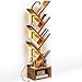 Casaottima Tree Bookshelf with LED Lights, 6-Tier Narrow Bookcase for Small Spaces, Tall Steel & Wood Storage Shelf with Cabinet, Home Decor & Organizer for Living Room/Bedroom/Home Office, Vintage