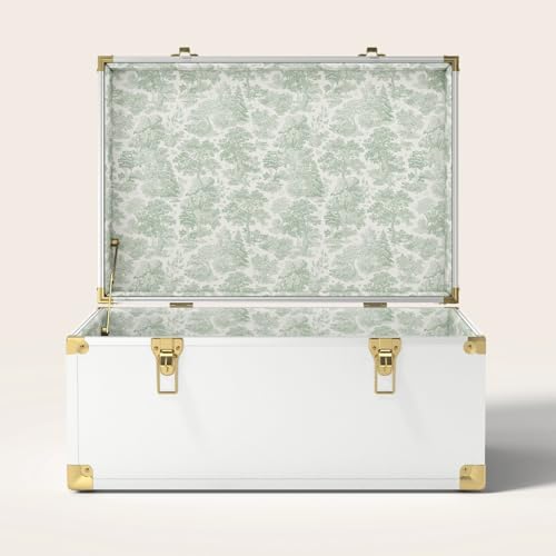 Momento Wedding Keepsake Trunk | Personalized Memory Box for Wedding Mementos | Handmade in USA | Metal and Plywood Construction | Standard Size 20 (White/Forest)