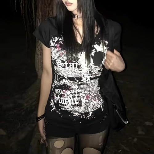 Image of Kawaii Cutecore Harajuku Vintage Y2k 2000s Tops Summer Goth Emo Alt Short Sleeve Graphic Tee