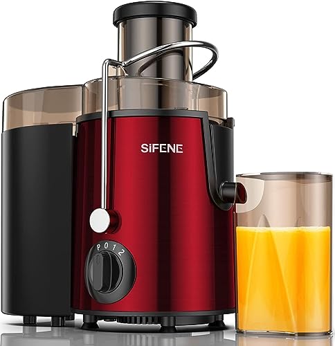Image of SIFENE Centrifugal Juicer Machine, 400W Compact Fruit Vegetable Extractor, 2.5" Wide Chute (65mm), 18590 RPM, 3-Speed, 400ml Cup & 1.5L Pulp Bin, Easy Clean Stainless Steel, Red