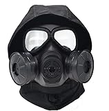 Hdlsina Tactical Full Face Airsoft Protective Mask Eye Protection with 2 Exhaust Fan cans and Balaclava Face Mask Headgear Mask Head Protection for BB Gun CS Paintball Cosplay (T Black)