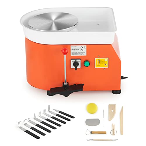 CREWORKS Máquina de Rueda de Cerámica Eléctrica Diámetro de 25 cm Torno de Alfarero Eléctrico 350 W Máquina de Arcilla de Cerámica 0 300 RPM Carga (con Mango Manual Y Pedal de Pie)