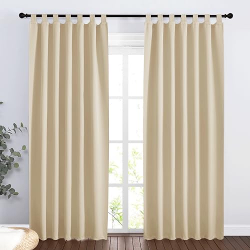 PONY DANCE Blackout Curtain, Thermal Insulated Curtain with Tabs for Entrance Door/Windows Energy Saving Polyester Fabric