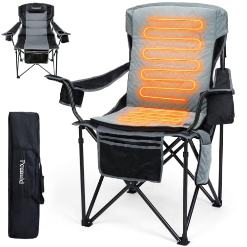 Pcuauld Oversized Heated Camping Chair, High Back Folding Chair for 500lbs | Padded Camp Chair for Adults with Heated Cover, 3 Heat Levels, Heavy Duty for Outdoor Sports Lawn, Battery NOT Included