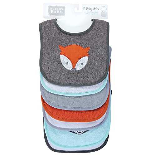 Image of Hudson Baby Unisex Baby Cotton Terry Drooler Bibs with Fiber Filling, Boy Gray Woodland, One Size