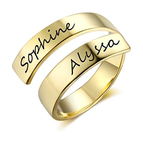 Lovejewelry Personalized Spiral Twist Ring Engraved Names BFF Personalized Gift Mother-Daughter Promise Ring for Her (Gold) Cover