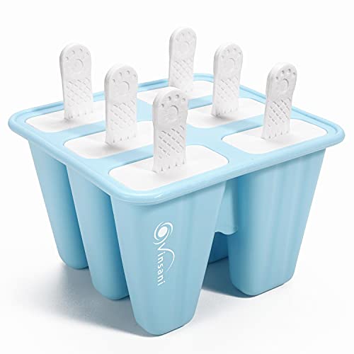 Vinsani Silicone Ice Lolly Mould 6 Cavity Reusable Popsicle & Ice Cream Maker with Easy Release BPA Free & FDA Approved Non-Spill Lid DIY Frozen Treat Mold for Kids & Adults | Blue