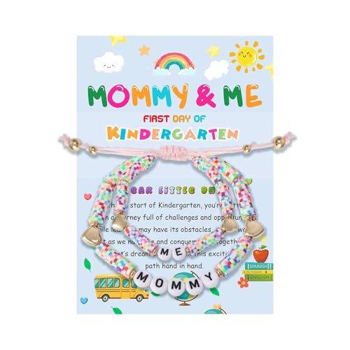 Image of First Day of Kindergarten Bracelet Mommy and Me, Kindergarten Bracelets for Boys and Girls ,Mommy and Me Kindergarten Bracelets Set , Back to School Bracelet Mommy and Me Gift, Small, White