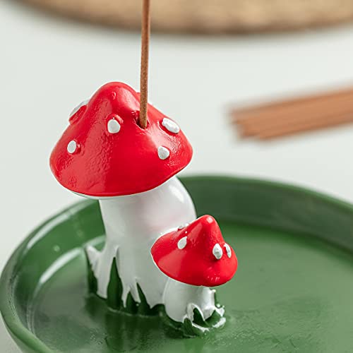 Cute Mushroom Incense Holder With 30 Incense Sticks, Handmade Incense Stick Burner, Nature Theme Incense Tray, Adorable Home Decoration Accessories(Green) #TOP3