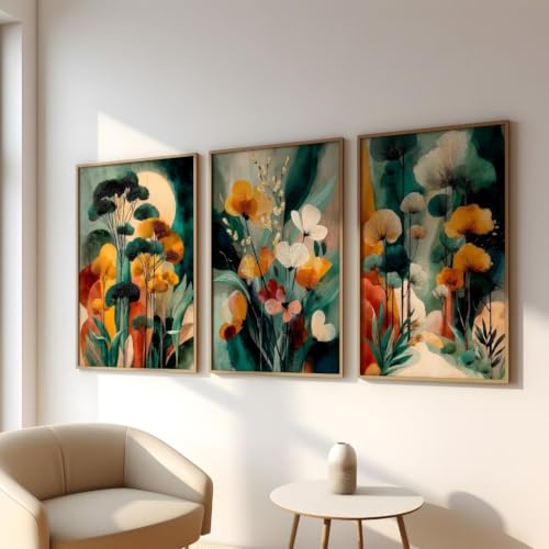 Posters de fleurs bohème pour habiller un mur vide lot affiches nature abstraite orange