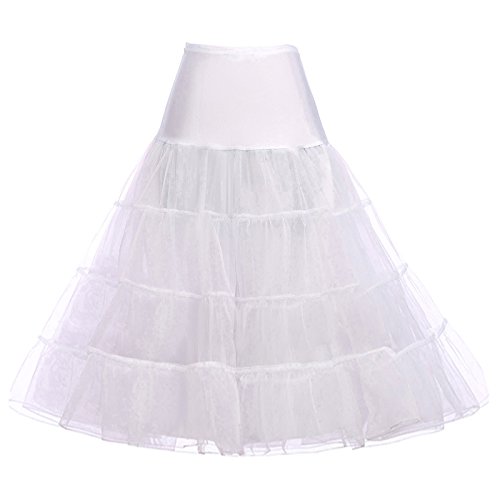 GRACE KARIN Women s Long Tulle Petticoat Tea Length Crinoline A line Princess Skirts Underskirts for Costume (White,S)