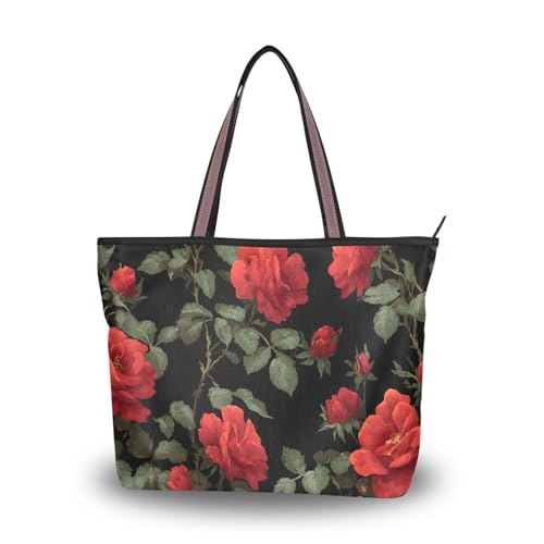 Bolso Tote rojo Rose Leaf para mujer con cierre y diseño durable miniatura 1