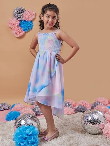 Image of Pspeaches Girl's Tie Dye Shoulder Strap Georgette Fit Flare Midi Dress Stylish & Trendy
