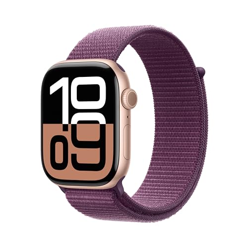Apple Watch Series 10 [GPS 46mm case] Smartwatch with Rose Gold Aluminium Case with Plum Sport Loop. Fitness Tracker, ECG App, Always-On Retina Display, Carbon Neutral