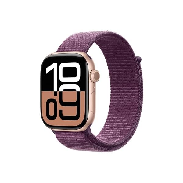 Apple Watch Series 10 [GPS 46mm case] Smartwatch with Rose Gold Aluminium Case with Plum Sport Loop. Fitness Tracker, ECG App, Always-On Retina Display, Carbon Neutral