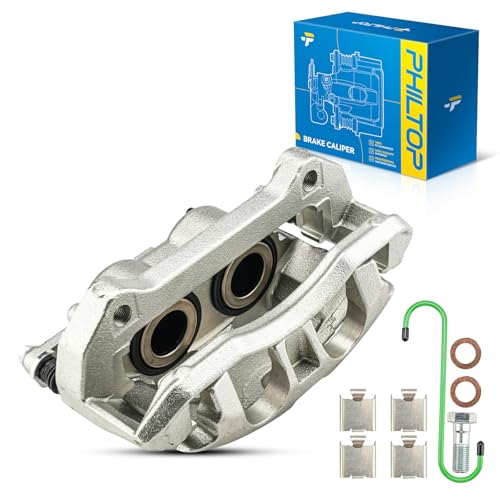 Image of PHILTOP Front Left Brake Caliper for Ford F-150 Expedition Navigator Silver | Front left caliper with phenolic pistons, mounting bracket, and hardware included, silver zinc-plated ductile iron