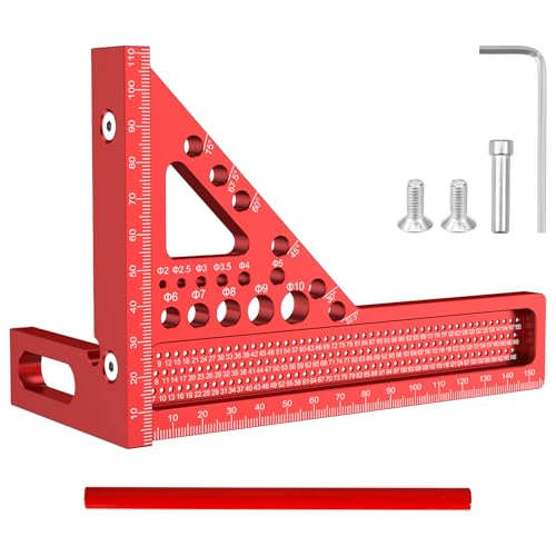 Multi Angle Measuring Ruler, 3D 22.5°-90° Aluminum Alloy Woodworking Square Protractor, High Precision Extra Long 6 Hole Clear Drawing Measuring Miter Triangle Ruler Tool for Engineer Carpenter