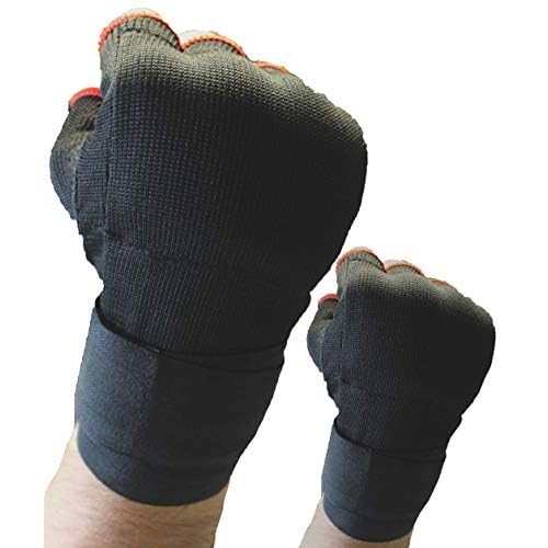 Lisaro Gepolsterte Schlupfbandagen, Faustbandagen, elastische Innenhandschuhe für Boxhandschuhe, Handbandagen, Boxbandagen, 1 Paar, schwarz/rot. (S)