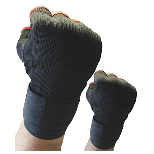 Lisaro Gepolsterte Schlupfbandagen, Faustbandagen, elastische Innenhandschuhe für Boxhandschuhe, Handbandagen, Boxbandagen, 1 Paar, schwarz/rot. (S)