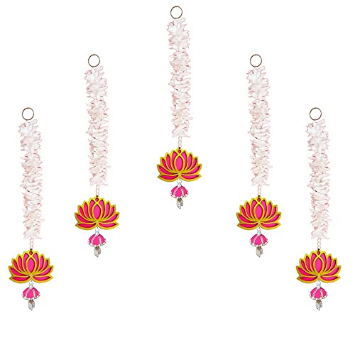 GIFT JAIPUR 5 Pc Long Pink Lotus Gajra Jhumki Latkan Wall Hanging Gift Decorative Showpiece for Diwali Ganesh Chaturthi Pooja Home Wall Decor Temple Wedding Stage Decoration