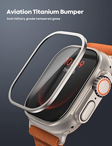 Lamicall Titanium Screen Protector for Apple Watch Ultra 49mm - [Enjoy Original Beauty] Aviation Titanium Bumper Frame Case Cover +2Pack Tempered Glass Film [Sensitive Touch, 9H] for iWatch Ultra 49 mm