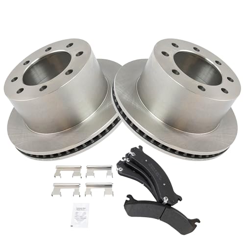 Image of TRQ Rear Brake Pad and Rotor Set Semi Metallic Vented Rotors | For 2001-2006 Chevrolet Silverado GMC Sierra 3500 2007 Silverado Sierra 3500 Classic 2007-2010 HD