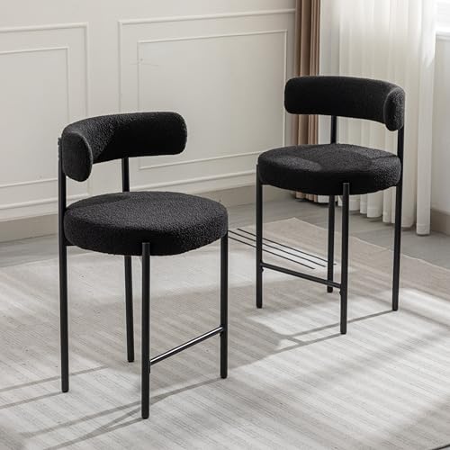 Counter-Height-Bar-Stools-24-Black-Bar-Stools-Set-of-3-Boucle-Counter-Stools-with-Back-Mid-Century-Modern-Bar-Stools-for-Kitchen-Island-Dining-Room Counter Height Bar Stools 24 Black Bar Stools Set of 3 Boucle Counter Stools with Back Mid Century Modern Bar Stools for Kitchen Island Dining Room