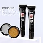3D Sculpting Gel for Nail Art - 2PCS 10g Clear Liner Polish Carving Modeling Kit With Gold Silver Chrome Powder for 5D Embossed Candy Design - Image 2