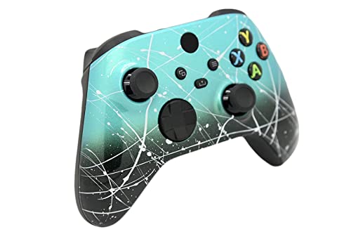 Image of Hand Airbrushed Fade Custom Controller Compatible with Xbox Series X /S & Xbox One (Series X /S Teal & Black Fade W /Silver Splatter)