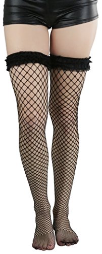 Image of ToBeInStyle Women's Fine Classic Fishnet Thigh High Stretch Nylon Novelty Stockings