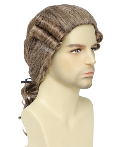 Image of 18th-Century Colonial Wig for Curly Historical Costume Wig for Cosplay, Halloween, Theatrical Performances (Light Brown)