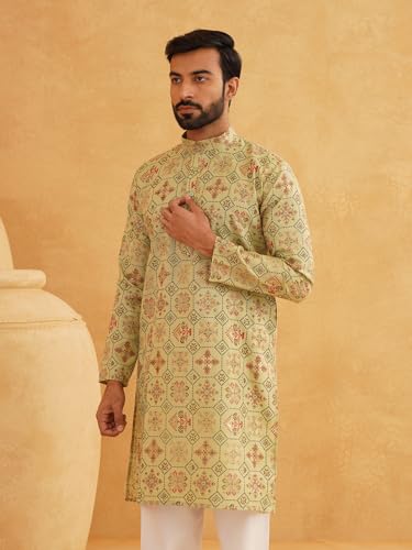 Image of Sojanya (Since 1958 Men'S Cotton Linen Blue Foil Printed Only Long Kurta
