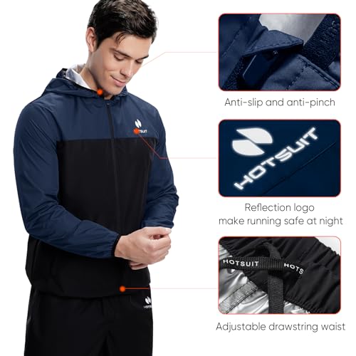 HOTSUIT Sauna Suit for Men Sweat Suits Gym Workout Exercise Sauna Jacket Pant Full Body, Dark Blue, XL